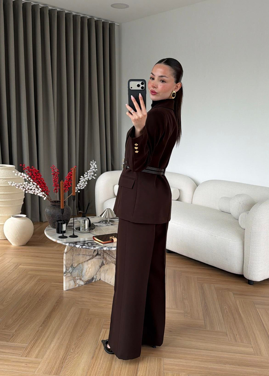 Çift Kemerli Blazer Takım ACI KAHVE