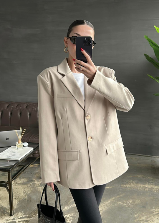 Çift Pileli Blazer Ceket BEJ