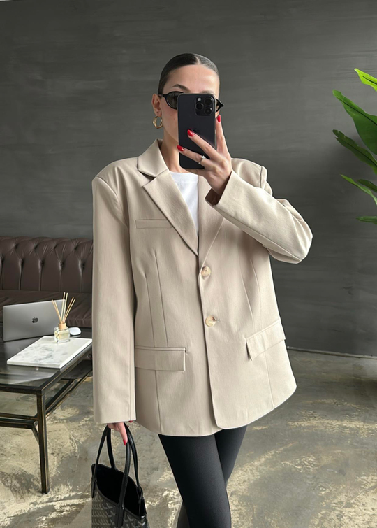 Çift Pileli Blazer Ceket BEJ