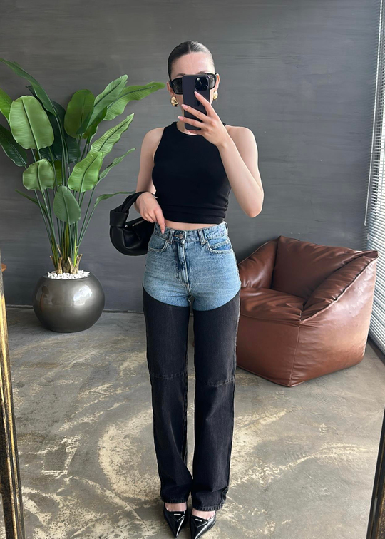 Çift Renkli Jean SİYAH