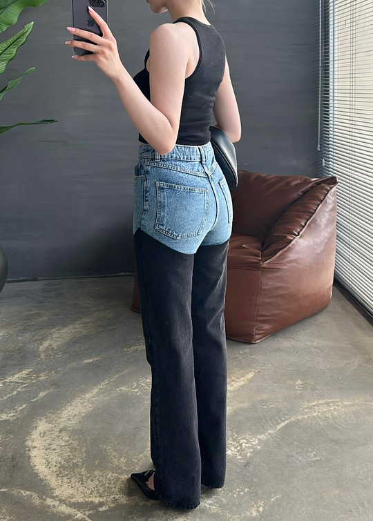 Çift Renkli Jean SİYAH