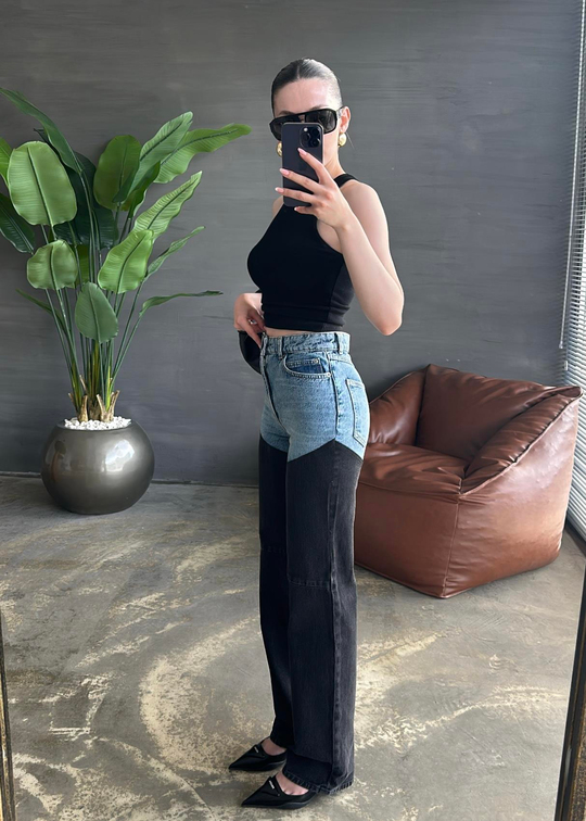 Çift Renkli Jean SİYAH