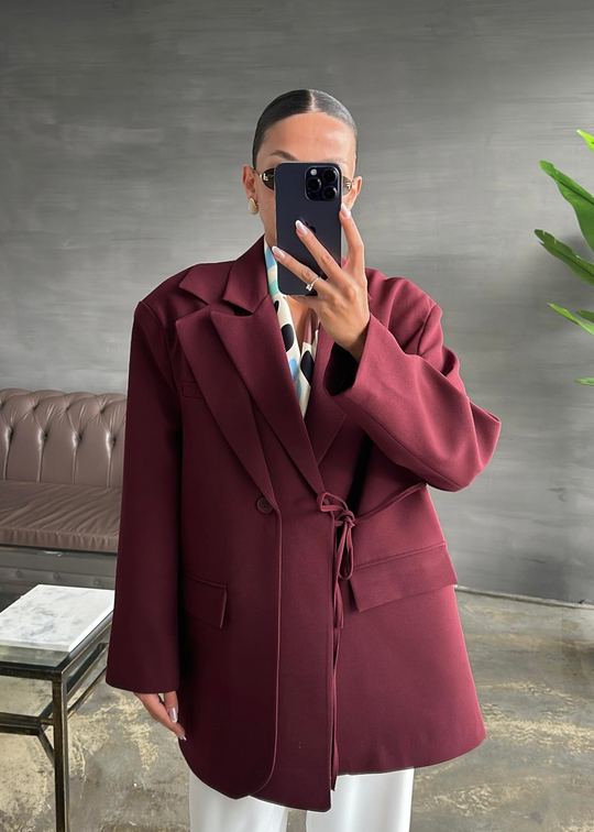 Çift Yakalı Bağlamalı Ceket BORDO