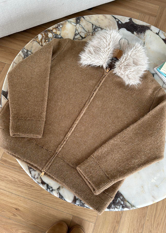 Çıkarılabilir Kürklü Hırka CAMEL