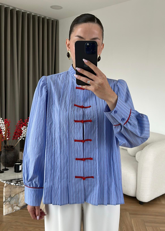 Çin Düğmeli Gömlek MAVİ