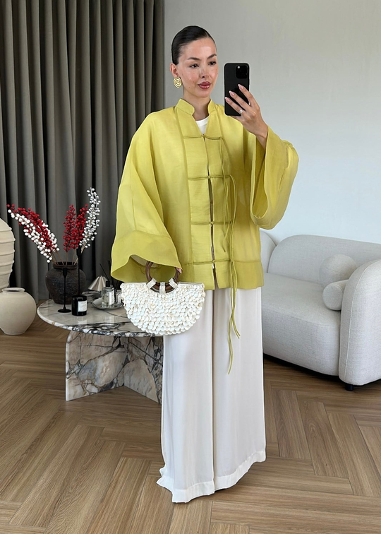 Çin Düğmeli Transparan Gömlek NEON YEŞİL
