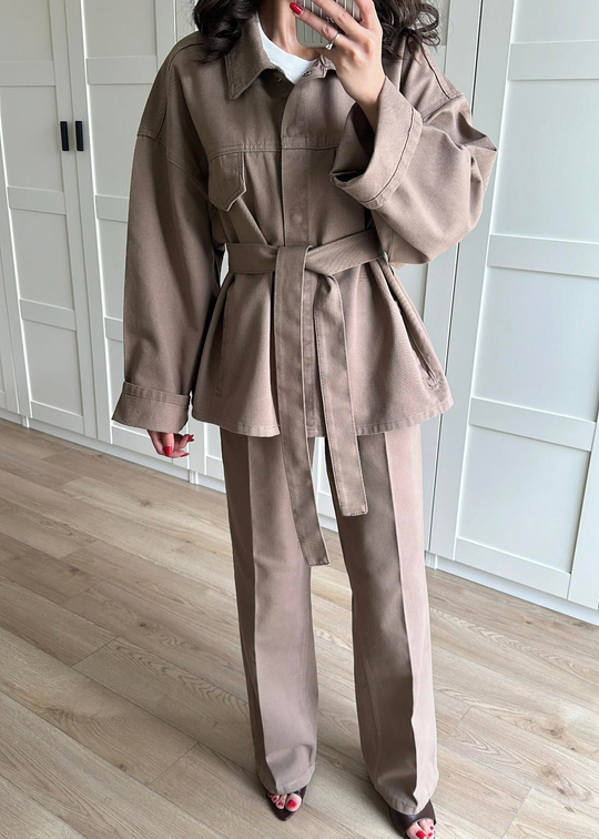 Çıtçıtlı Denim Takım VİZON