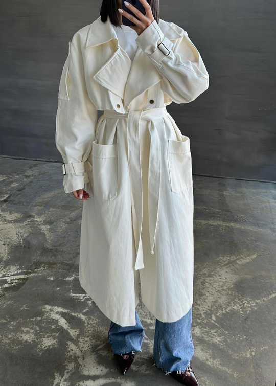 Çıtçıtlı Oversize Trençkot EKRU