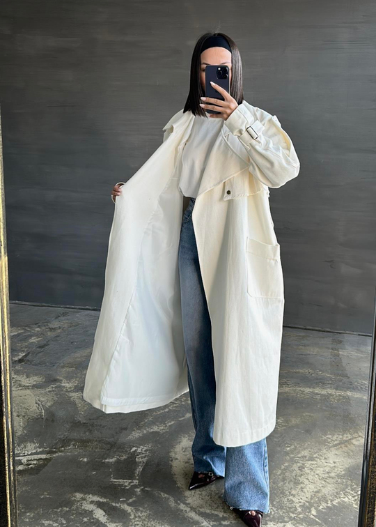 Çıtçıtlı Oversize Trençkot EKRU