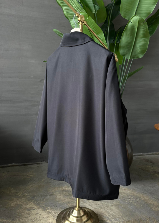 Çıtçıtlı Oversize Yağmurluk Ceket SİYAH