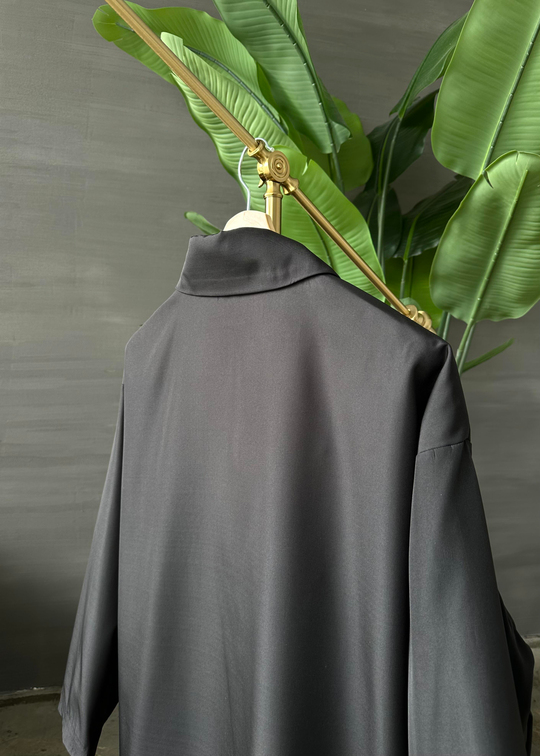 Çıtçıtlı Oversize Yağmurluk Ceket SİYAH