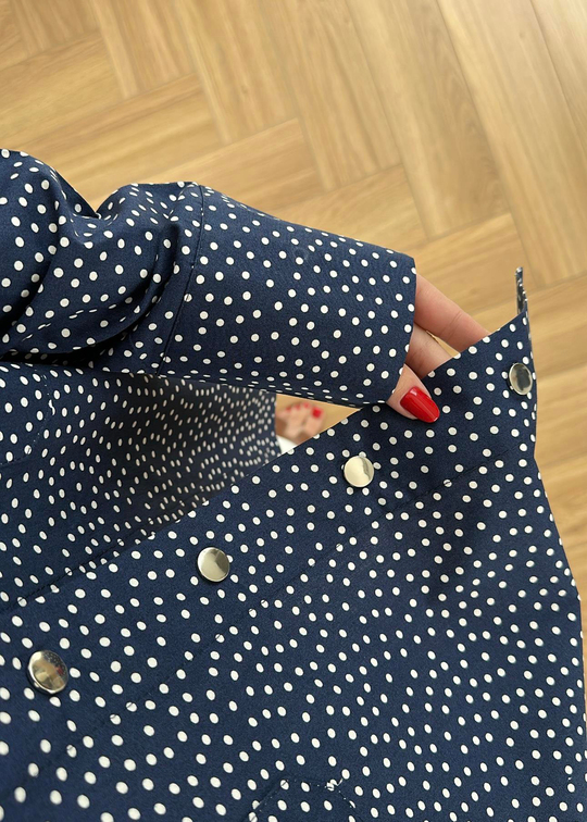 Çıtçıtlı Puantiyeli Uzun Gömlek LACİVERT