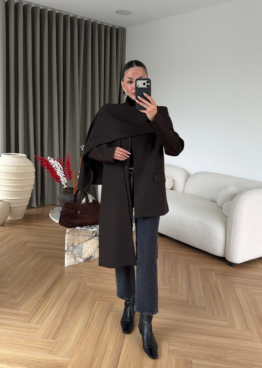Çizgili Atkılı Blazer ACI KAHVE