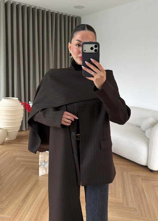 Çizgili Atkılı Blazer ACI KAHVE