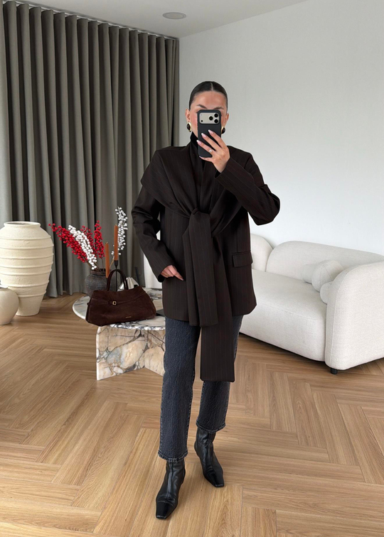 Çizgili Atkılı Blazer ACI KAHVE