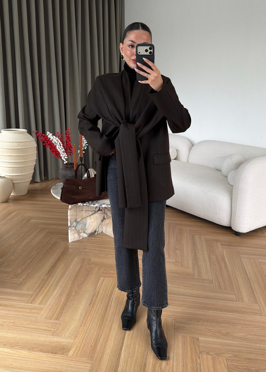 Çizgili Atkılı Blazer ACI KAHVE