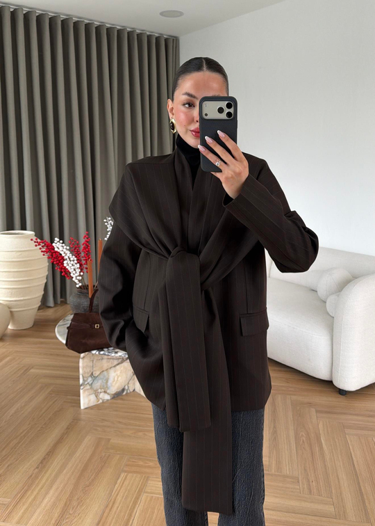 Çizgili Atkılı Blazer ACI KAHVE