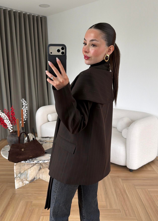 Çizgili Atkılı Blazer ACI KAHVE