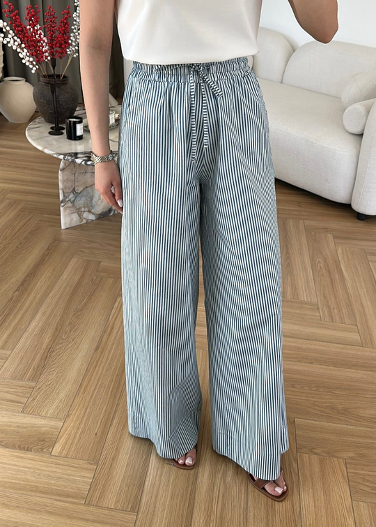 Çizgili Cotton Lastikli Pantolon RENKLİ