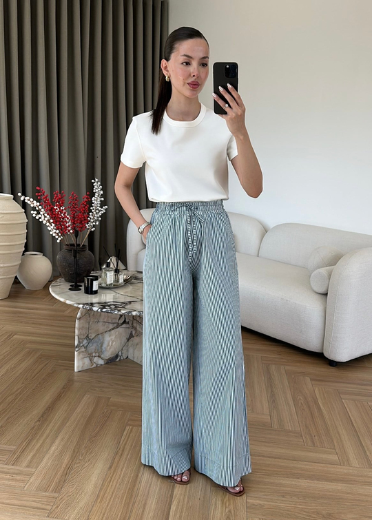 Çizgili Cotton Lastikli Pantolon RENKLİ