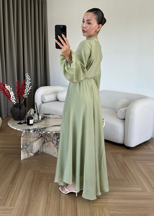 Como Asimetrik Kesim Elbise MİNT YEŞİLİ