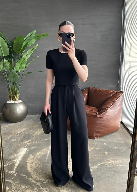 Crop Dilvin Basic Tshirt SİYAH