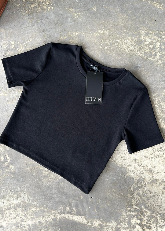 Crop Dilvin Basic Tshirt SİYAH