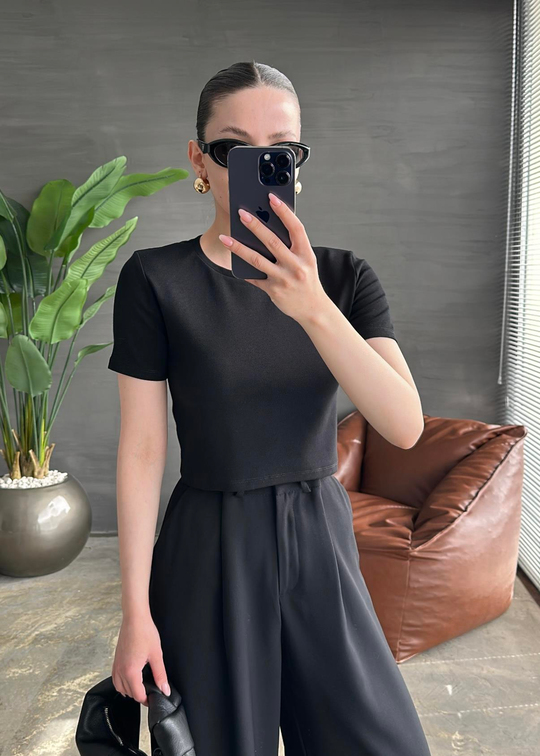 Crop Dilvin Basic Tshirt SİYAH