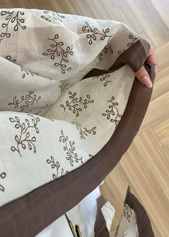 Dal Desenli Kemerli Tül Kimono KREM