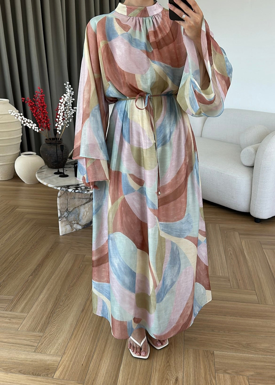 Dalga Desenli Soft Elbise RENKLİ
