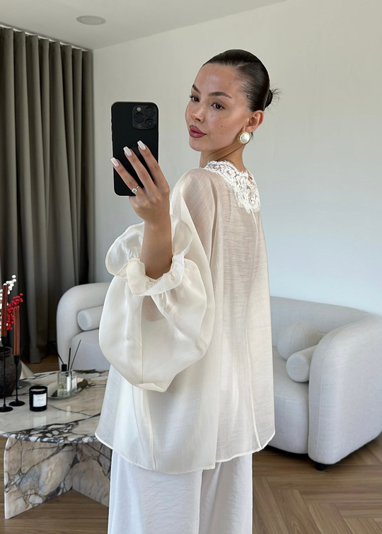 Dantelli Transparan Kimono BEYAZ