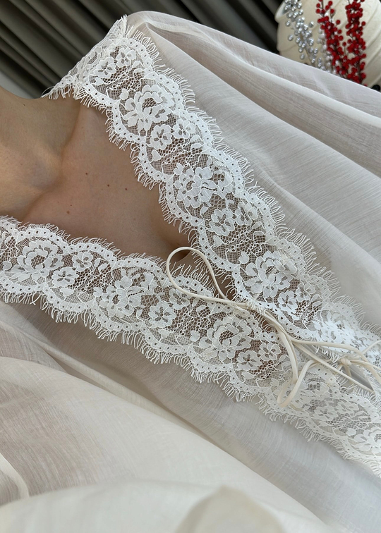 Dantelli Transparan Kimono BEYAZ