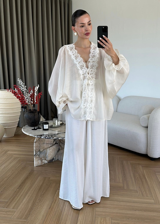 Dantelli Transparan Kimono BEYAZ