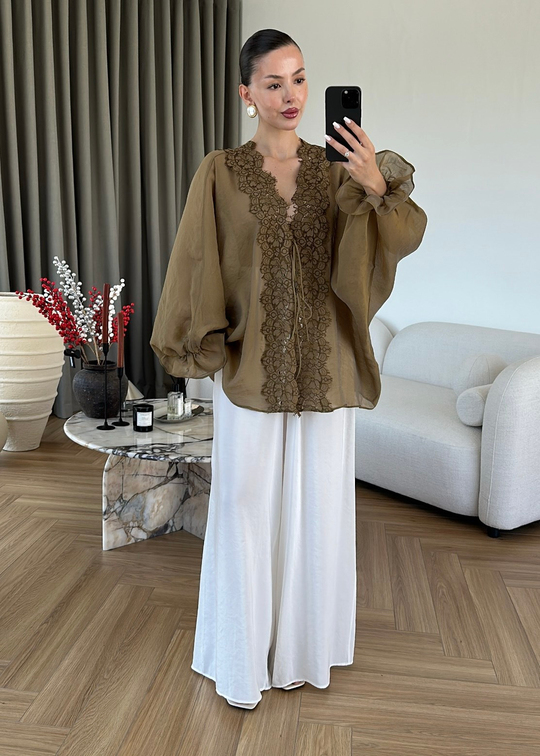 Dantelli Transparan Kimono HAKİ