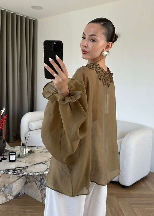 Dantelli Transparan Kimono HAKİ