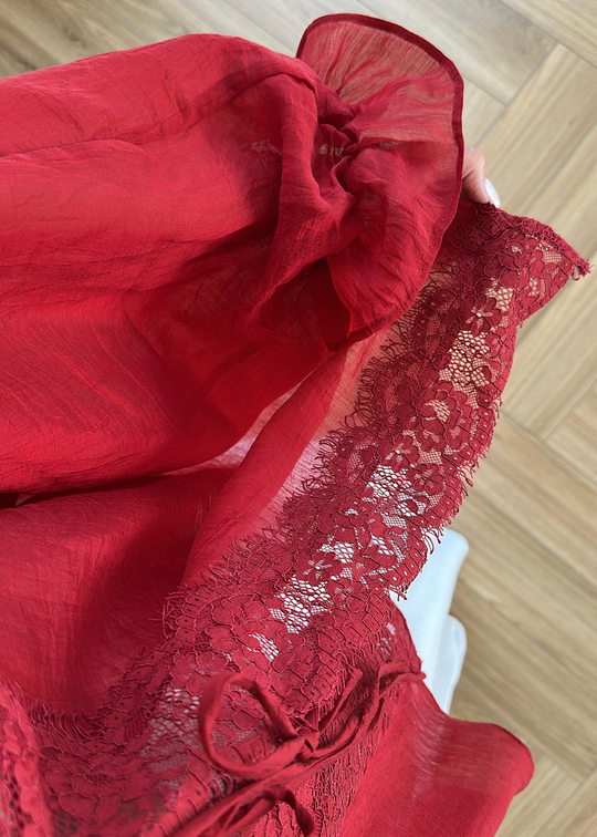 Dantelli Transparan Kimono KIRMIZI