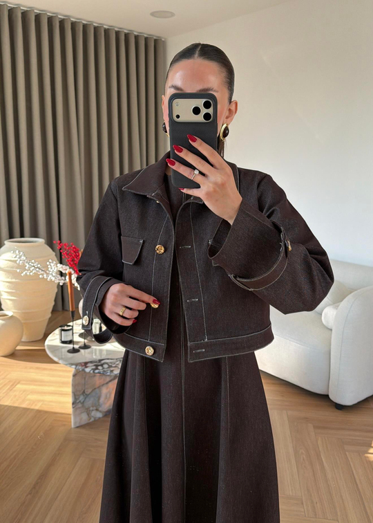 Denim Ceketli Elbise KAHVE