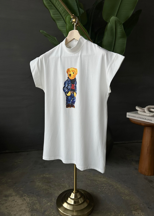 Denim Ceketli Teddy Tişört BEYAZ