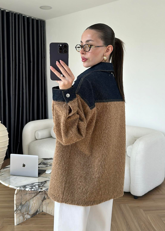 Denim Detaylı Buklet Ceket CAMEL