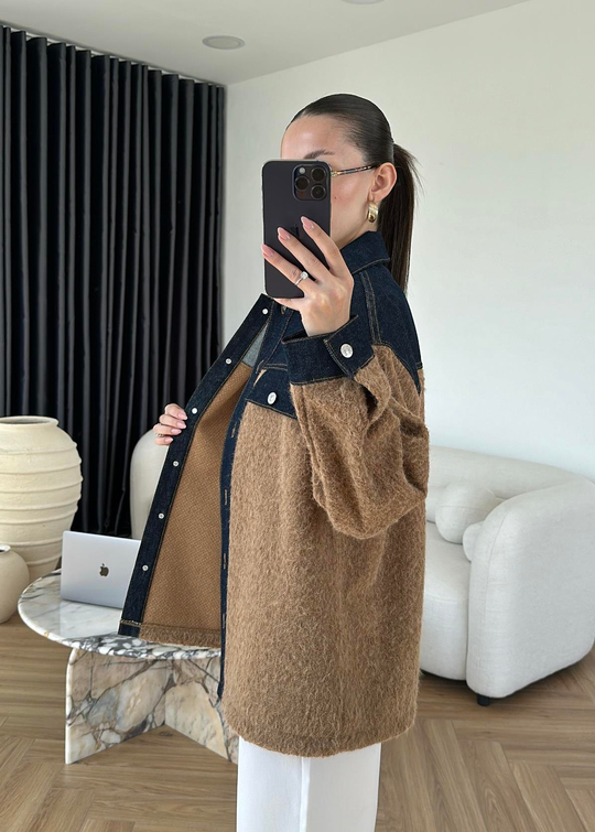 Denim Detaylı Buklet Ceket CAMEL