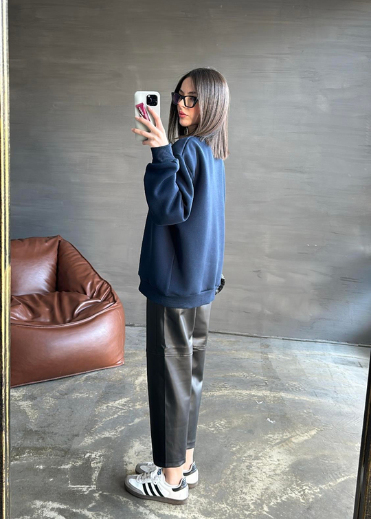 Denim Detaylı Sweatshirt LACİVERT