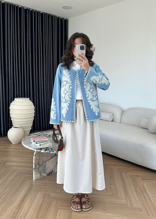 Denim Nakışlı Ceket BUZ MAVİ