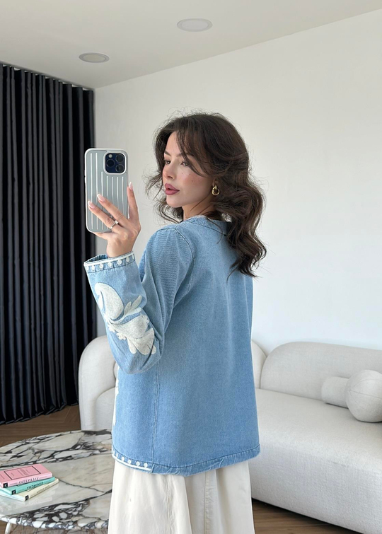 Denim Nakışlı Ceket BUZ MAVİ