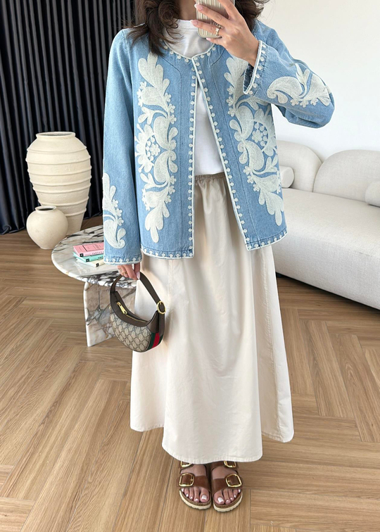 Denim Nakışlı Ceket BUZ MAVİ