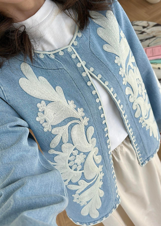 Denim Nakışlı Ceket BUZ MAVİ
