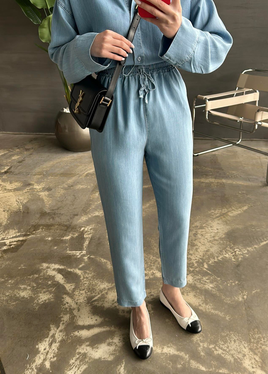 Denim Tencel Havuç Pantolon MAVİ