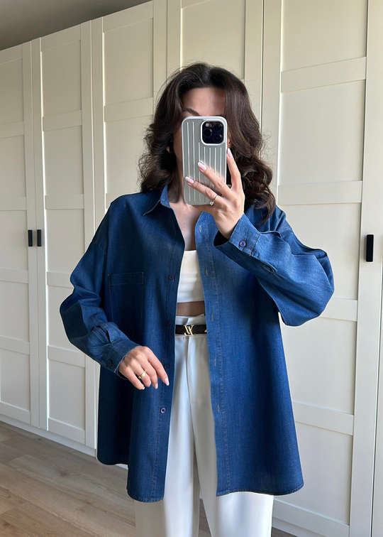 Denim Tensel Gömlek Koyu Mavi