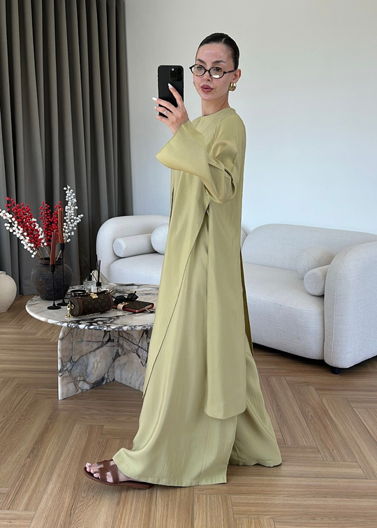 Derin Yırtmaçlı İkili Takım FISTIK YEŞİL