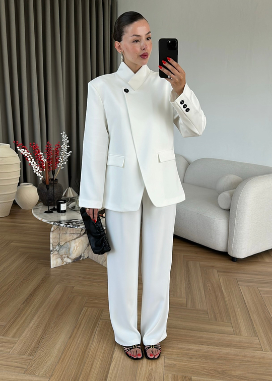 Dik Yaka Blazer Ceket BEYAZ
