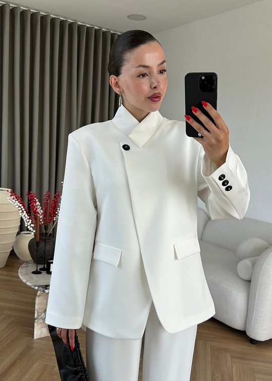 Dik Yaka Blazer Ceket BEYAZ